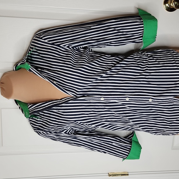 Lauren Ralph Lauren Tops - Lauren Ralph Lauren striped contrast cuffed shirt 3/4 sleeve green blue white